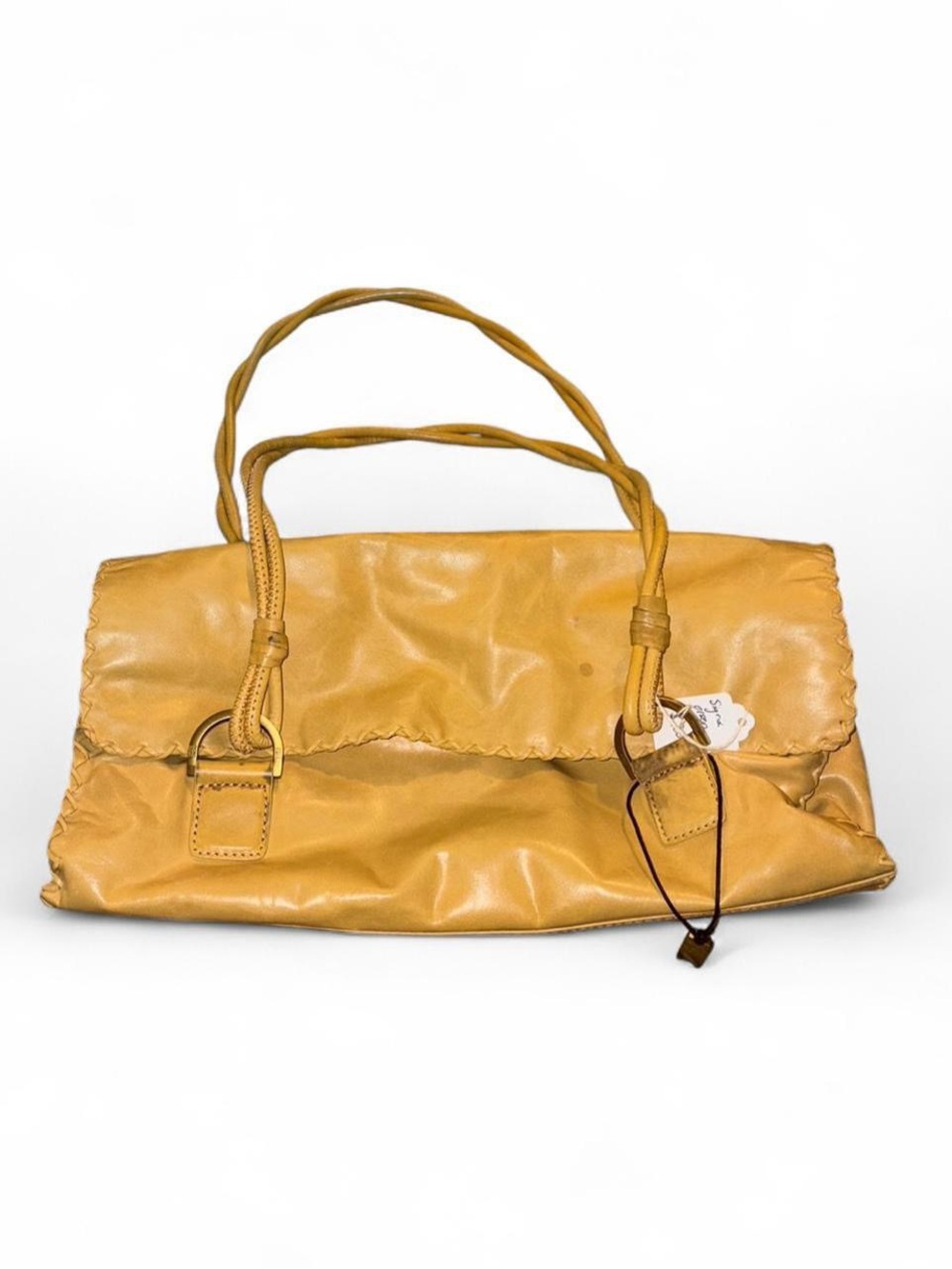 Twist-Handle Mustard Leather Shoulder Bag